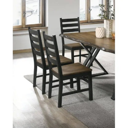 2-Black & Dark Oak Wooden Seats w/Ladder Backs