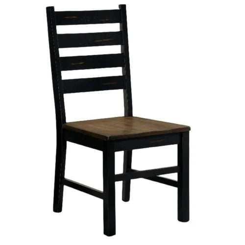 2-Black & Dark Oak Wooden Seats w/Ladder Backs