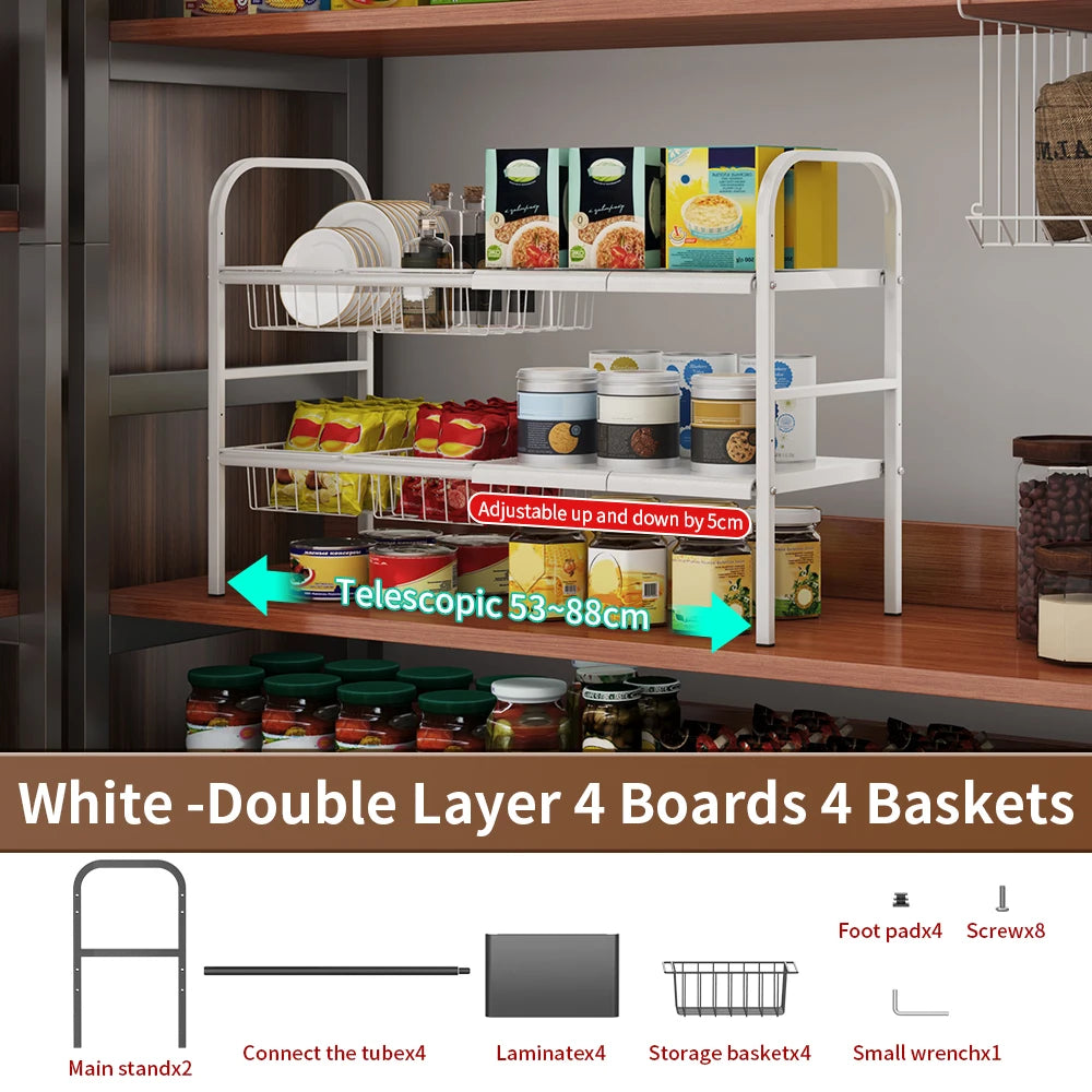 Multi-Use Expandable Storage Rack With Removable Baskets