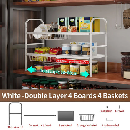 Multi-Use Expandable Storage Rack With Removable Baskets