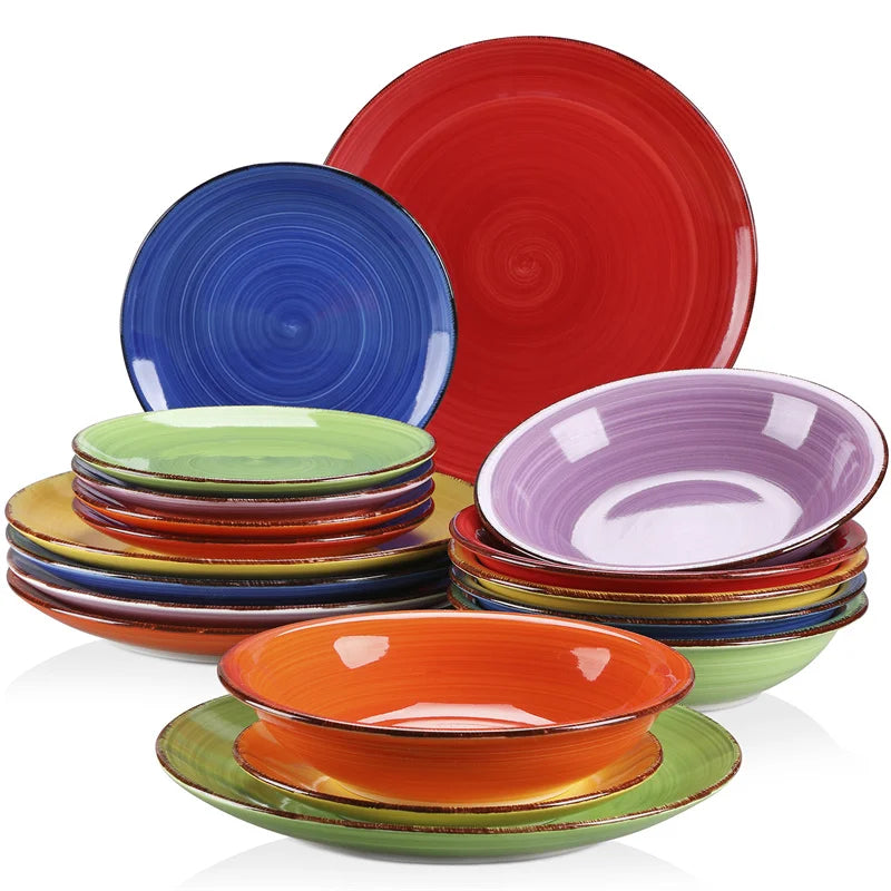 18Pc Colorful Ceramic Dinnerware Set