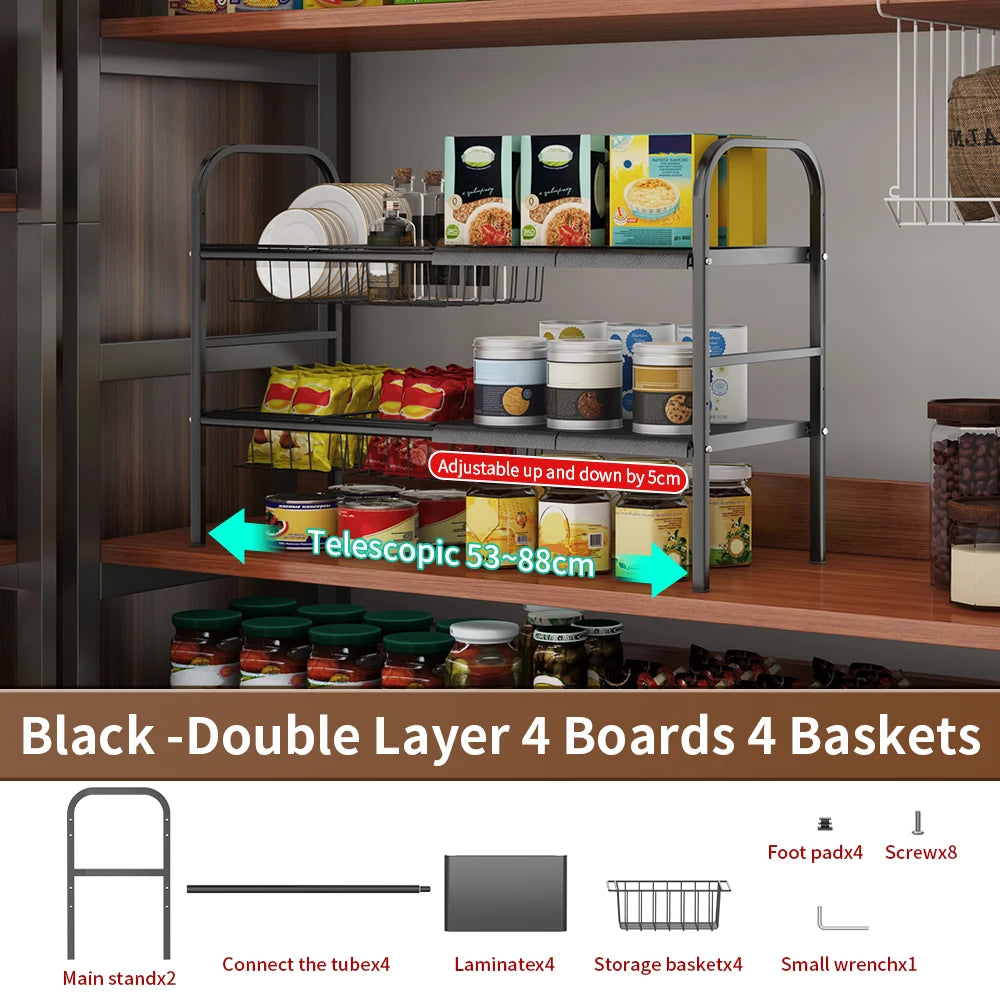 Multi-Use Expandable Storage Rack With Removable Baskets