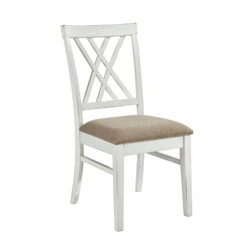 2-Pc Modern White & Oak Decorated Side Chairs