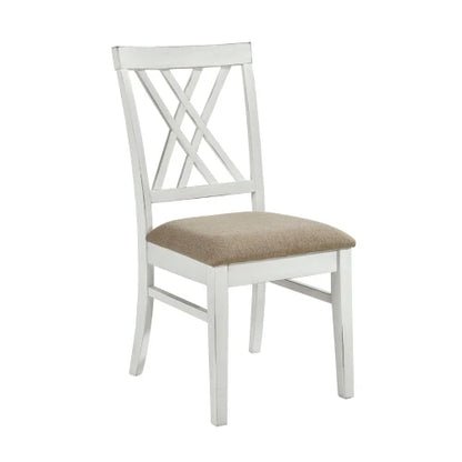 2-Pc Modern White & Oak Decorated Side Chairs