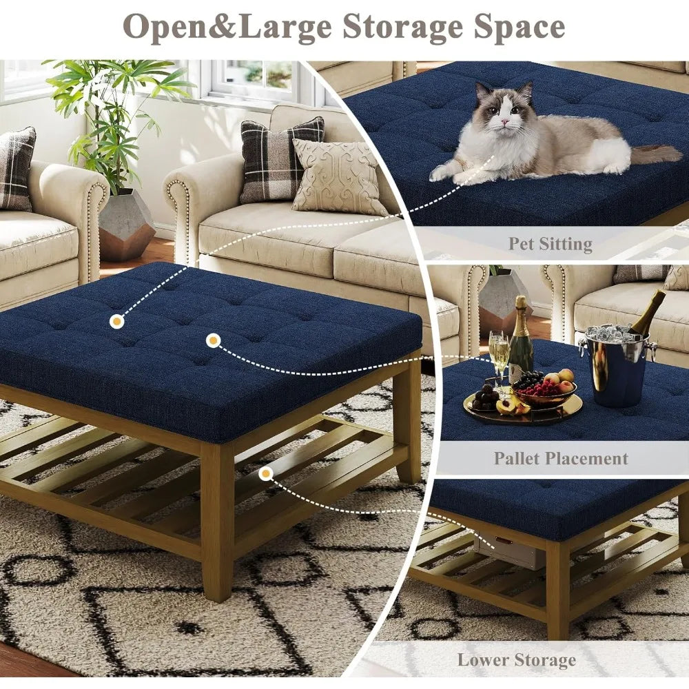 Linen Textured Square Ottoman/Coffee Table