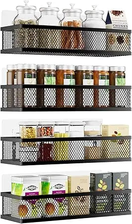 4 Pack Pantry Door Organizer/Hanging Storage Baskets w/Wall Mount