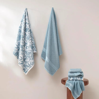 6-Pc Reversible Yarn Dyed Jacquard Trefoil Filigree Bath Set