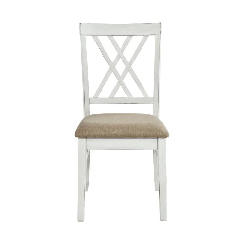 2-Pc Modern White & Oak Decorated Side Chairs
