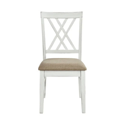 2-Pc Modern White & Oak Decorated Side Chairs