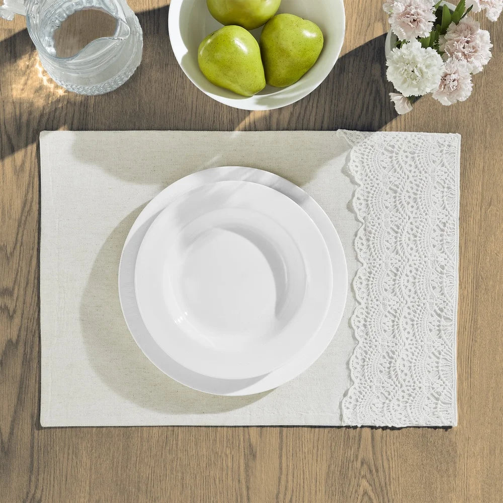 4-Pc Lace Cotton Linen Placemats
